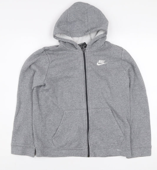 Nike Boys Grey Full Zip Hoodie Size 158cm Regular Fit Lined Hooded Sweatshirt