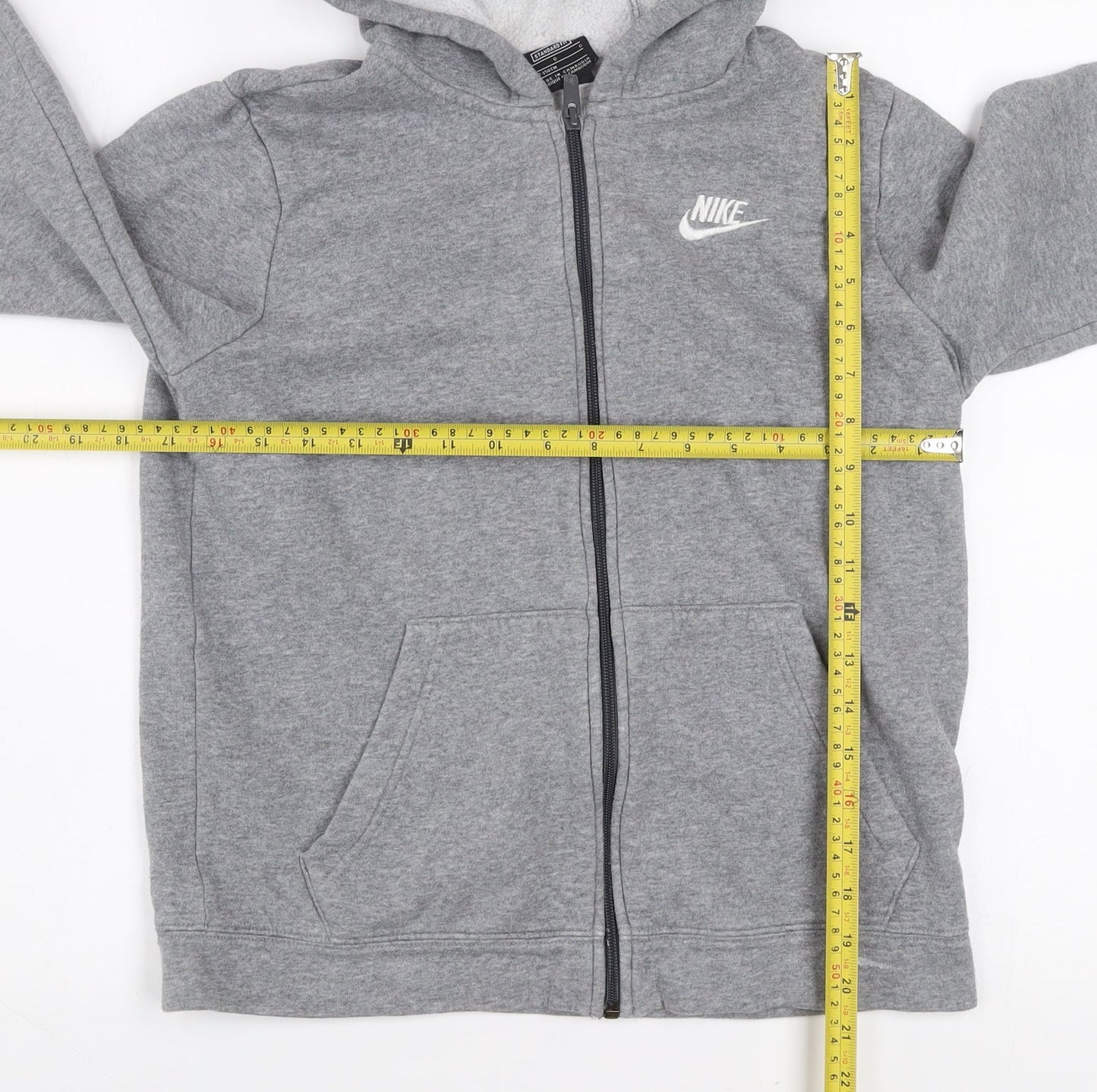 Nike Boys Grey Full Zip Hoodie Size 158cm Regular Fit Lined Hooded Sweatshirt