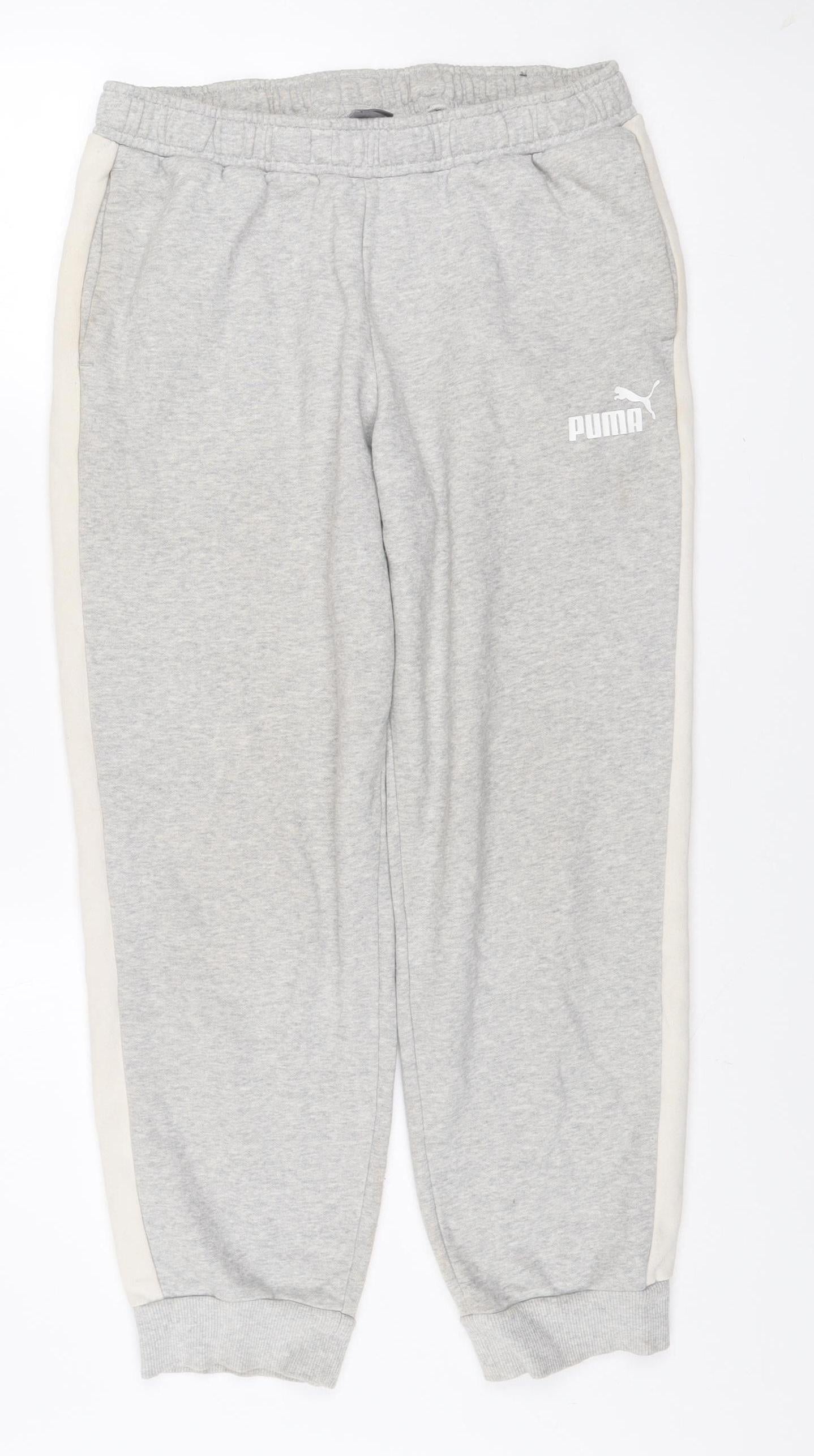 Puma Womens Grey Jogger Sweatpants M Elastic Waist Side Stripe