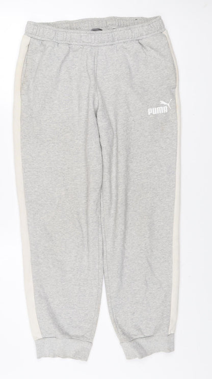 Puma Womens Grey Jogger Sweatpants M Elastic Waist Side Stripe