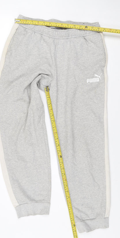 Puma Womens Grey Jogger Sweatpants M Elastic Waist Side Stripe