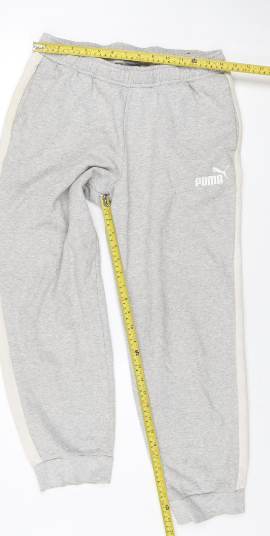 Puma Womens Grey Jogger Sweatpants M Elastic Waist Side Stripe