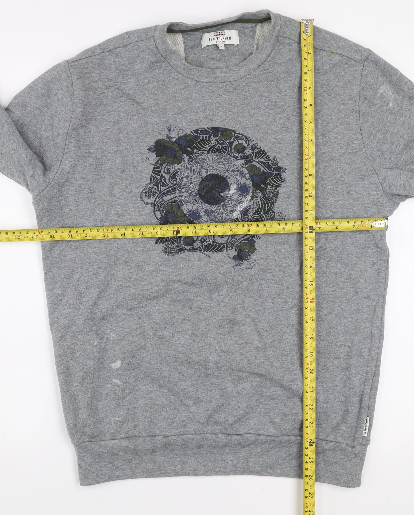 Ben Sherman Men’s Grey Graphic Skull Crew Neck Sweatshirt Size M