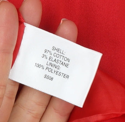 CC Women's Red Cotton Trench Coat Size 12 Belted Classic Mid-Length