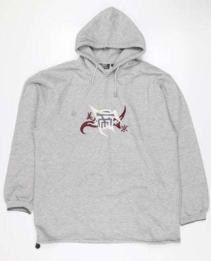Oxyzone Men's Grey Hoodie L Pullover Fleece Graphic Tribal Print