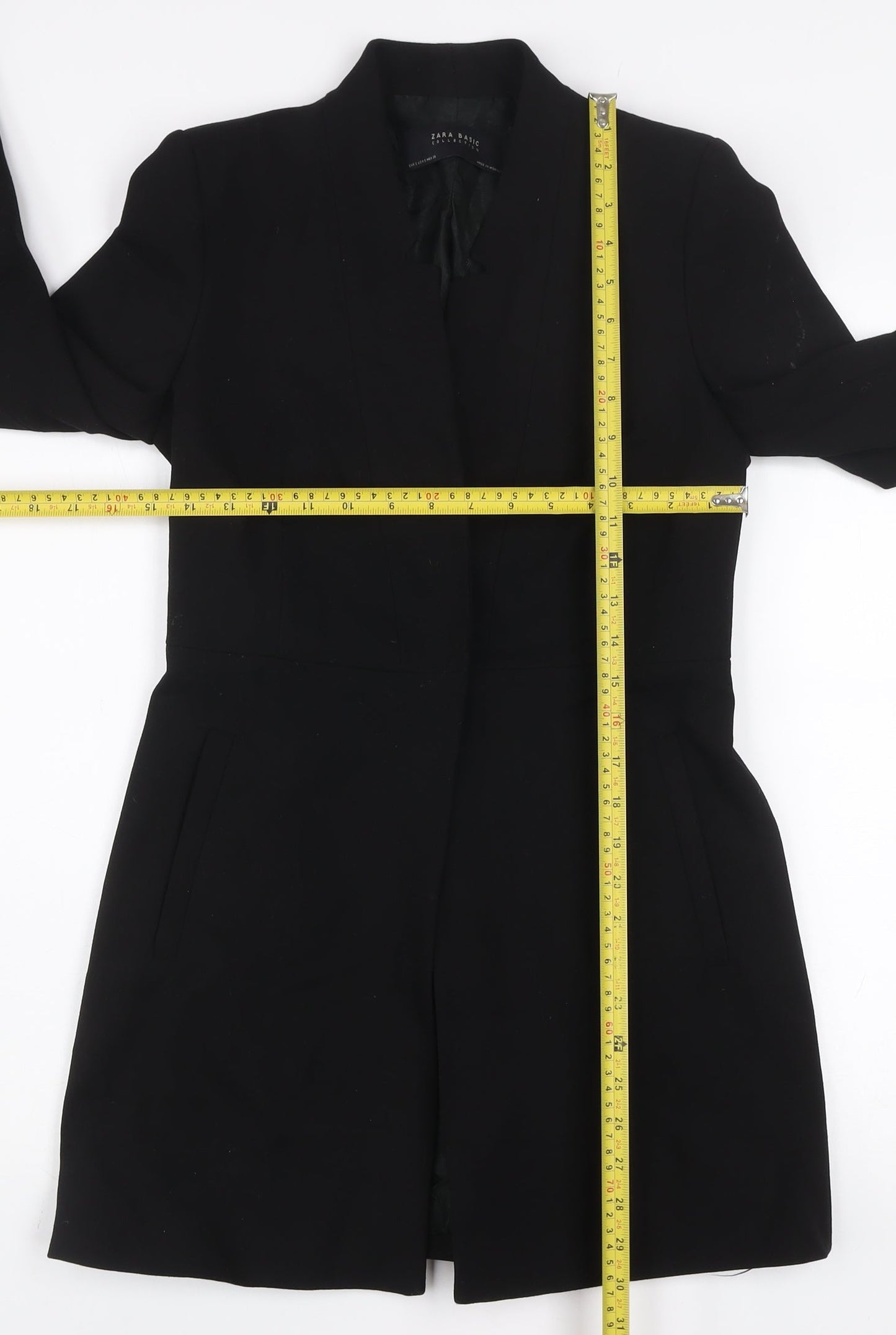 Zara Women Black Shawl Collar Longline Blazer Jacket S