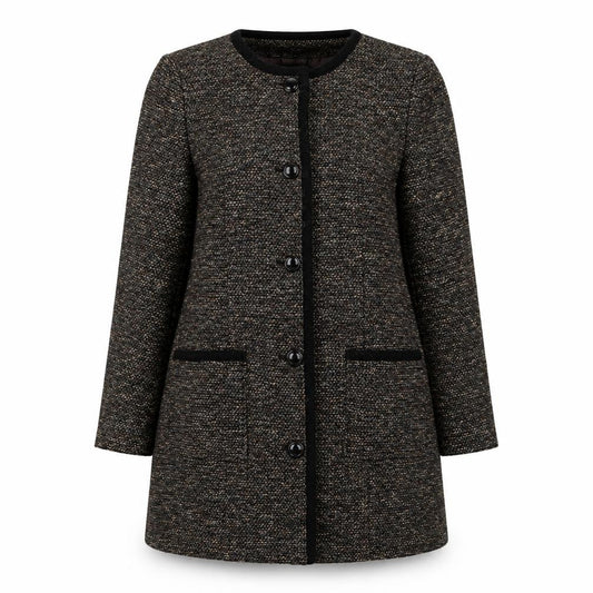 Classic Women’s Brown Wool Blend Tweed Mid-Length Coat Size 14