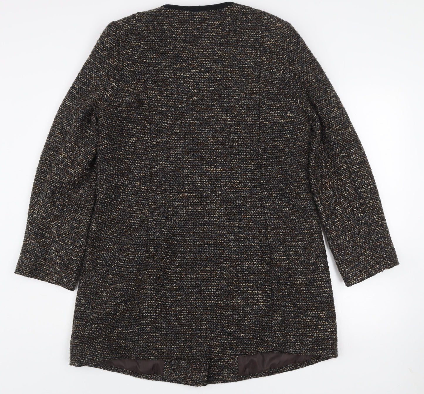 Classic Women’s Brown Wool Blend Tweed Mid-Length Coat Size 14