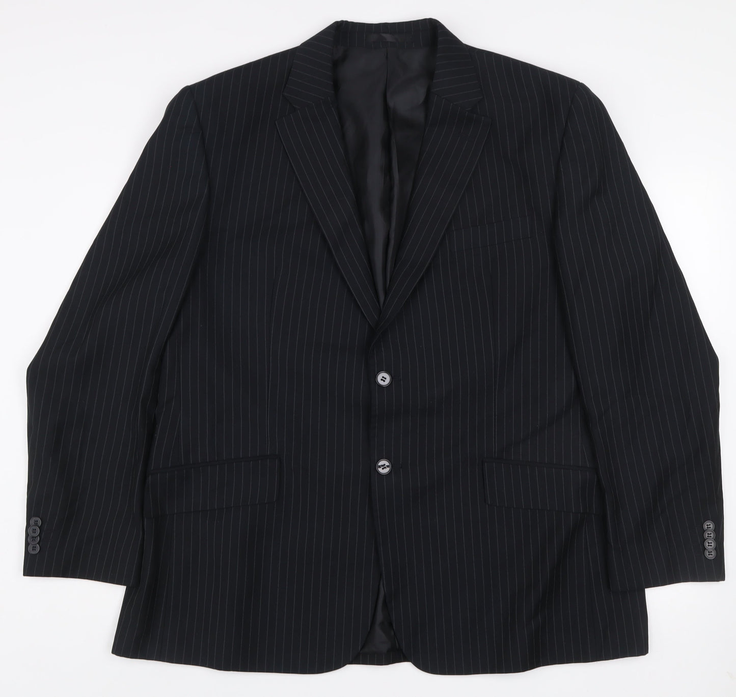 F&F Men’s Black Pinstripe 46R Suit Jacket Classic Fit Formal