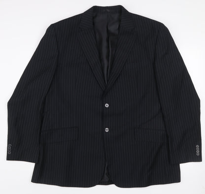 F&F Men’s Black Pinstripe 46R Suit Jacket Classic Fit Formal