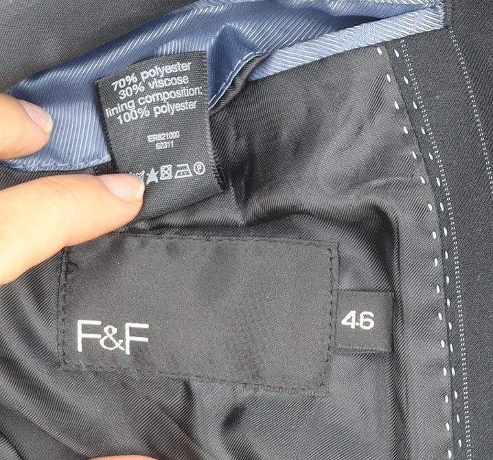 F&F Men’s Black Pinstripe 46R Suit Jacket Classic Fit Formal