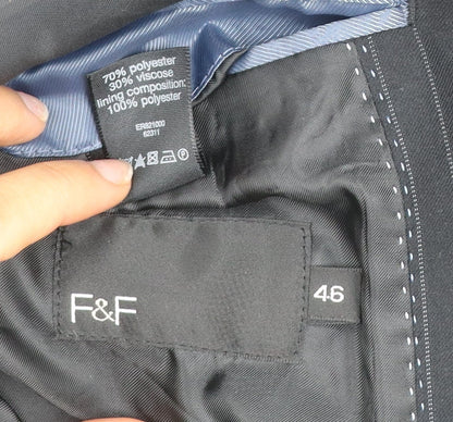 F&F Men’s Black Pinstripe 46R Suit Jacket Classic Fit Formal