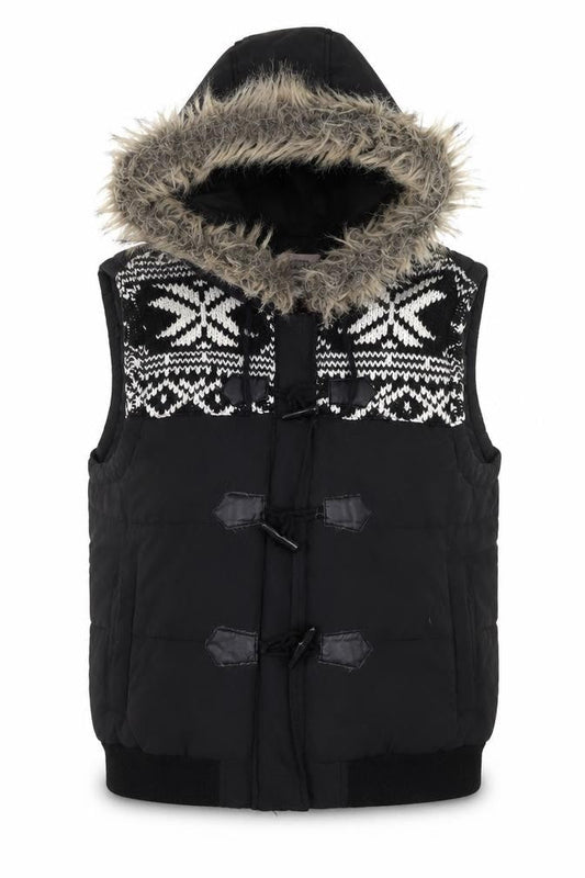 Atmosphere Women's Black Faux Fur Hooded Puffer Waistcoat Size 18