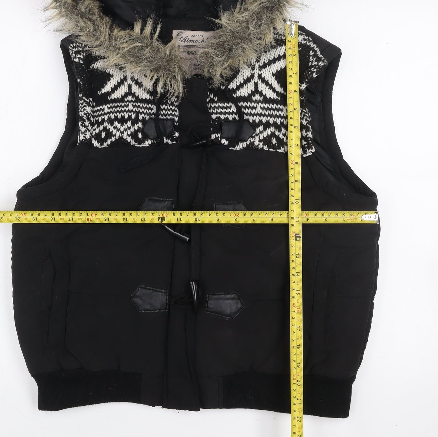 Atmosphere Women's Black Faux Fur Hooded Puffer Waistcoat Size 18