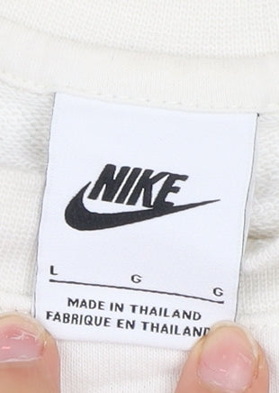 Nike Women Ivory L Pullover Crew Neck Sweatshirt 80% Cotton