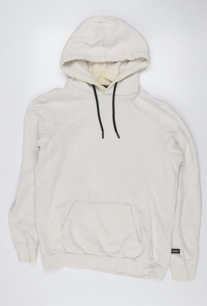 Bershka Men’s Beige Pullover Hoodie L Regular Fit Fleece Cotton Blend