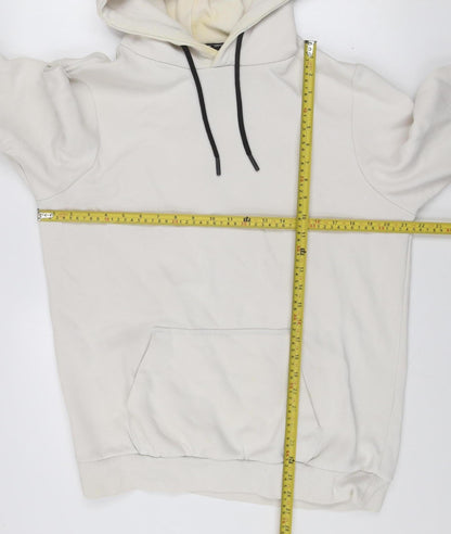 Bershka Men’s Beige Pullover Hoodie L Regular Fit Fleece Cotton Blend