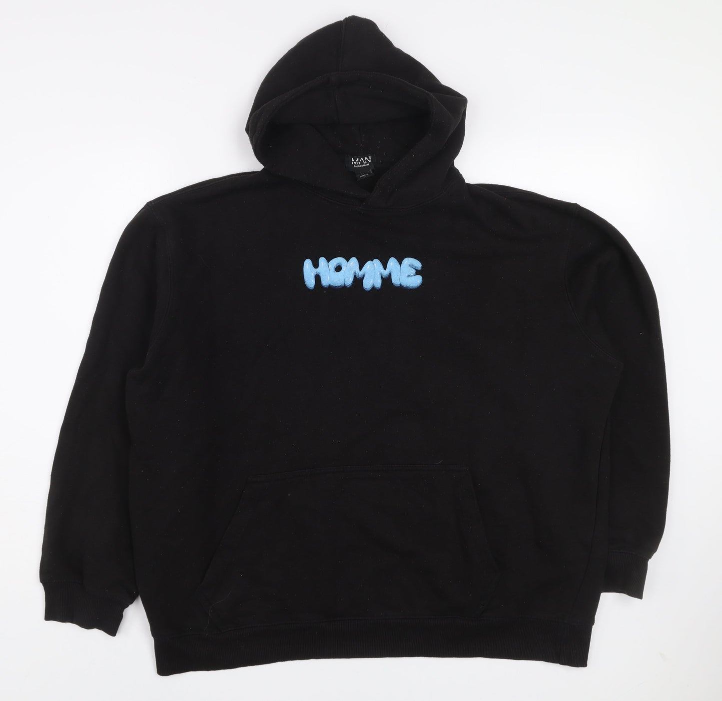 boohooMAN Men's Black Graphic Pullover Hoodie M Streetwear Style