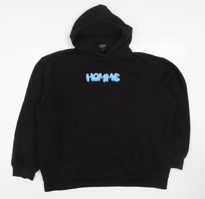 boohooMAN Men's Black Graphic Pullover Hoodie M Streetwear Style