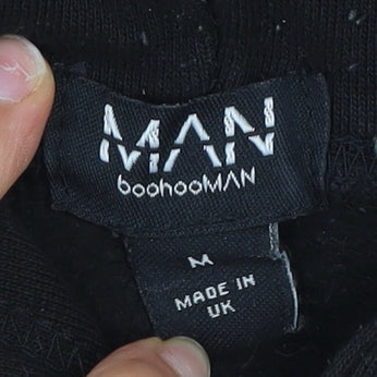 boohooMAN Men's Black Graphic Pullover Hoodie M Streetwear Style