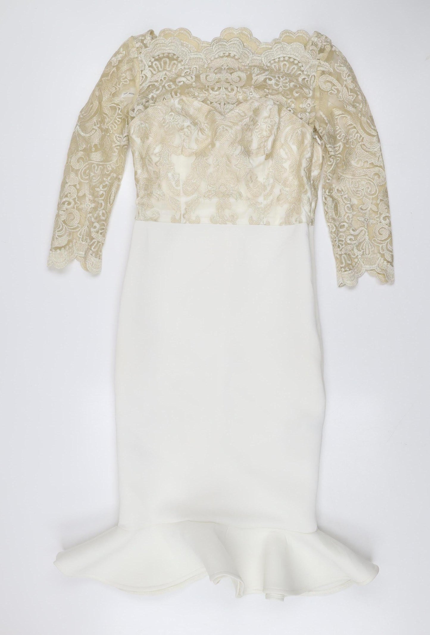 Chi Chi London Women’s Ivory Lace Off Shoulder Bodycon Dress Size 10