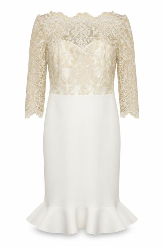 Chi Chi London Women’s Ivory Lace Off Shoulder Bodycon Dress Size 10