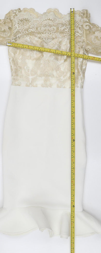 Chi Chi London Women’s Ivory Lace Off Shoulder Bodycon Dress Size 10