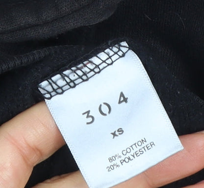 304 Men's Black Pullover Hoodie XS Graphic Logo Streetwear