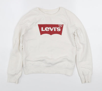 Levi's Boys White Crew Neck Sweatshirt 10 Years Cotton Blend Logo Print