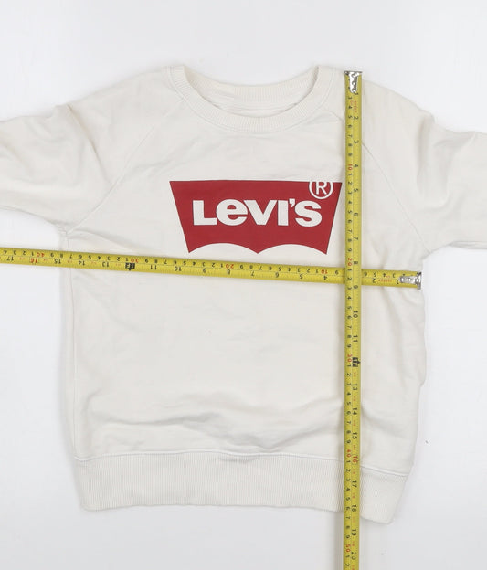 Levi's Boys White Crew Neck Sweatshirt 10 Years Cotton Blend Logo Print