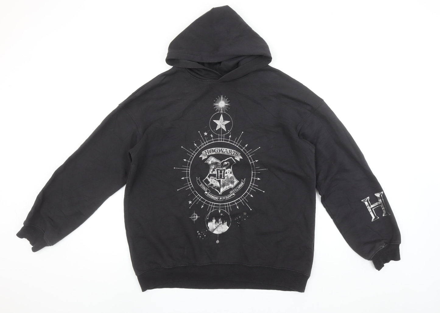 H&M Girls Harry Potter Black Pullover Hoodie 13-14 Years Hogwarts Fleece