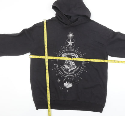 H&M Girls Harry Potter Black Pullover Hoodie 13-14 Years Hogwarts Fleece