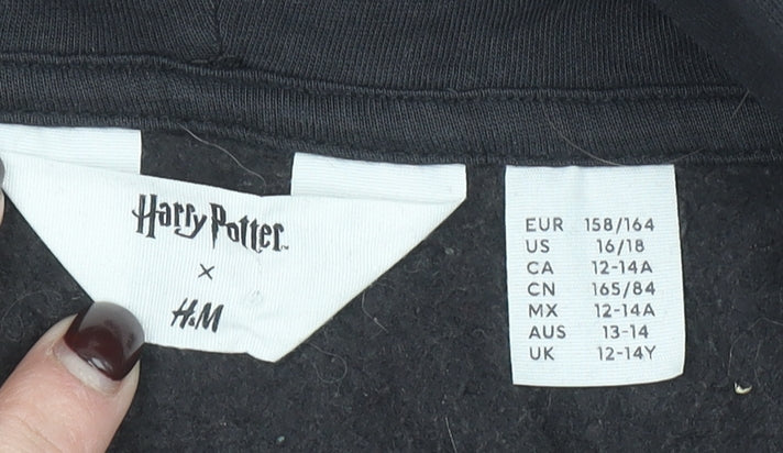H&M Girls Harry Potter Black Pullover Hoodie 13-14 Years Hogwarts Fleece
