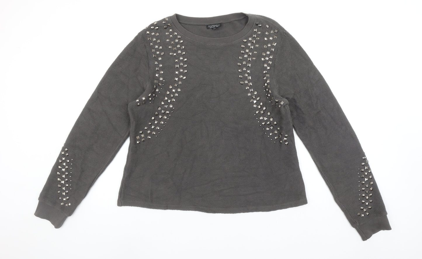Topshop Women Grey Studded Cotton Knit Jumper UK 10