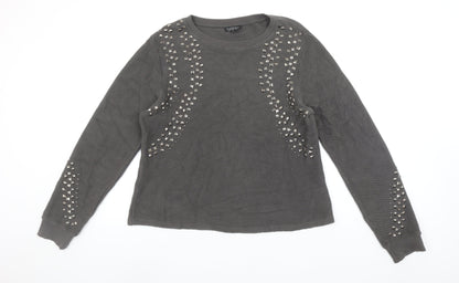 Topshop Women Grey Studded Cotton Knit Jumper UK 10
