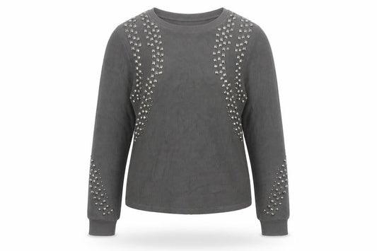 Topshop Women Grey Studded Cotton Knit Jumper UK 10