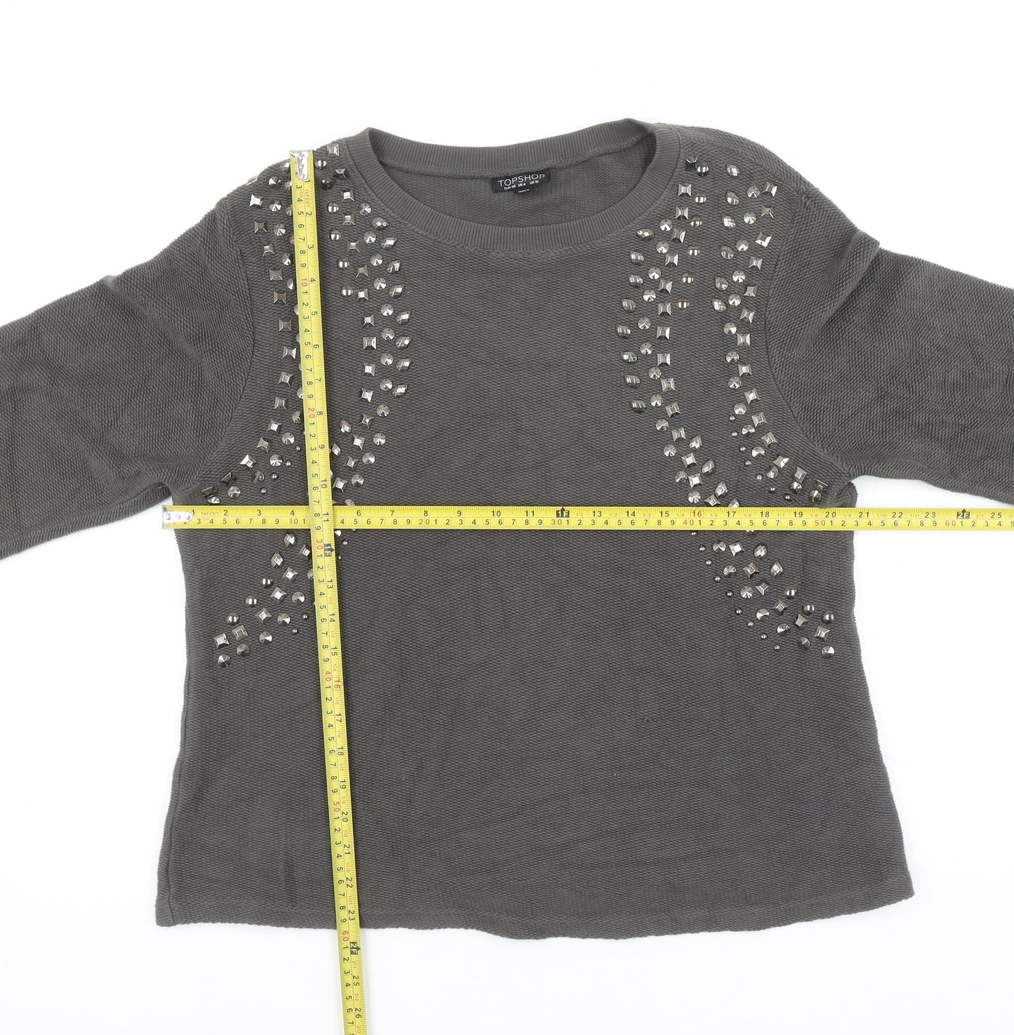 Topshop Women Grey Studded Cotton Knit Jumper UK 10