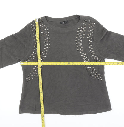 Topshop Women Grey Studded Cotton Knit Jumper UK 10