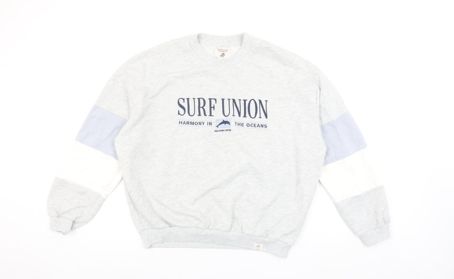 Pull & Bear Womens Grey Colourblock Surf Union Crew Neck Sweatshirt Size Small