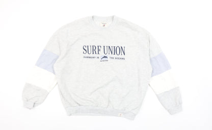 Pull & Bear Womens Grey Colourblock Surf Union Crew Neck Sweatshirt Size Small