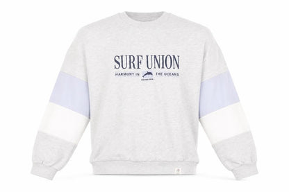 Pull & Bear Womens Grey Colourblock Surf Union Crew Neck Sweatshirt Size Small