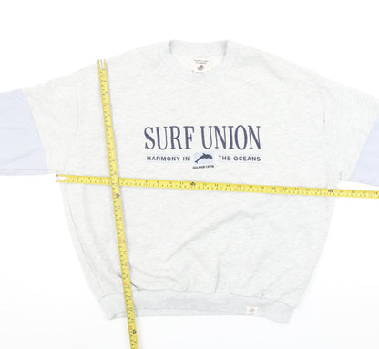 Pull & Bear Womens Grey Colourblock Surf Union Crew Neck Sweatshirt Size Small