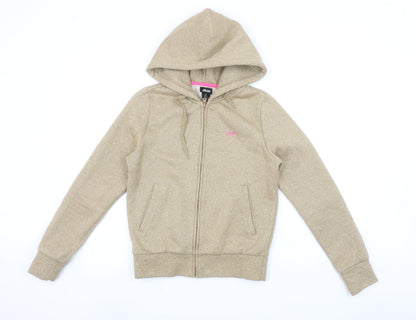 Etnies Womens Beige Full Zip Hoodie Small Jazz Style Glittered Sweatshirt