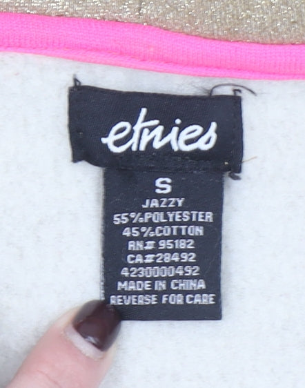 Etnies Womens Beige Full Zip Hoodie Small Jazz Style Glittered Sweatshirt