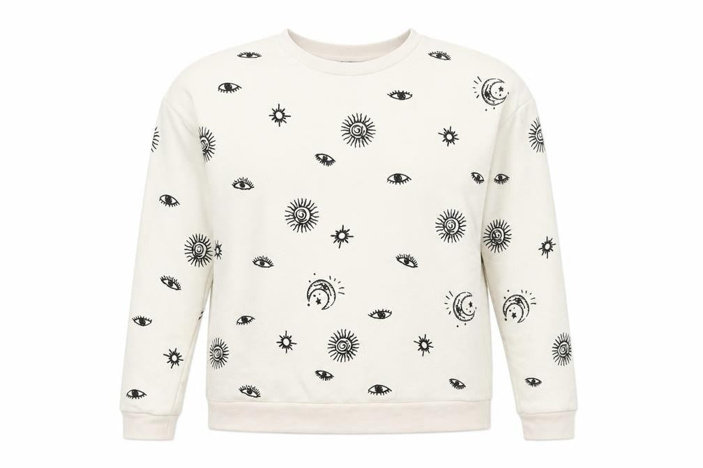 Max Jeans Womens Beige Celestial Print Pullover Sweatshirt XS