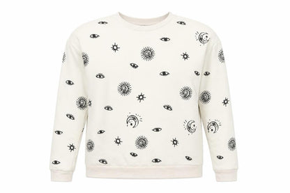 Max Jeans Womens Beige Celestial Print Pullover Sweatshirt XS