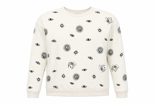 Max Jeans Womens Beige Celestial Print Pullover Sweatshirt XS