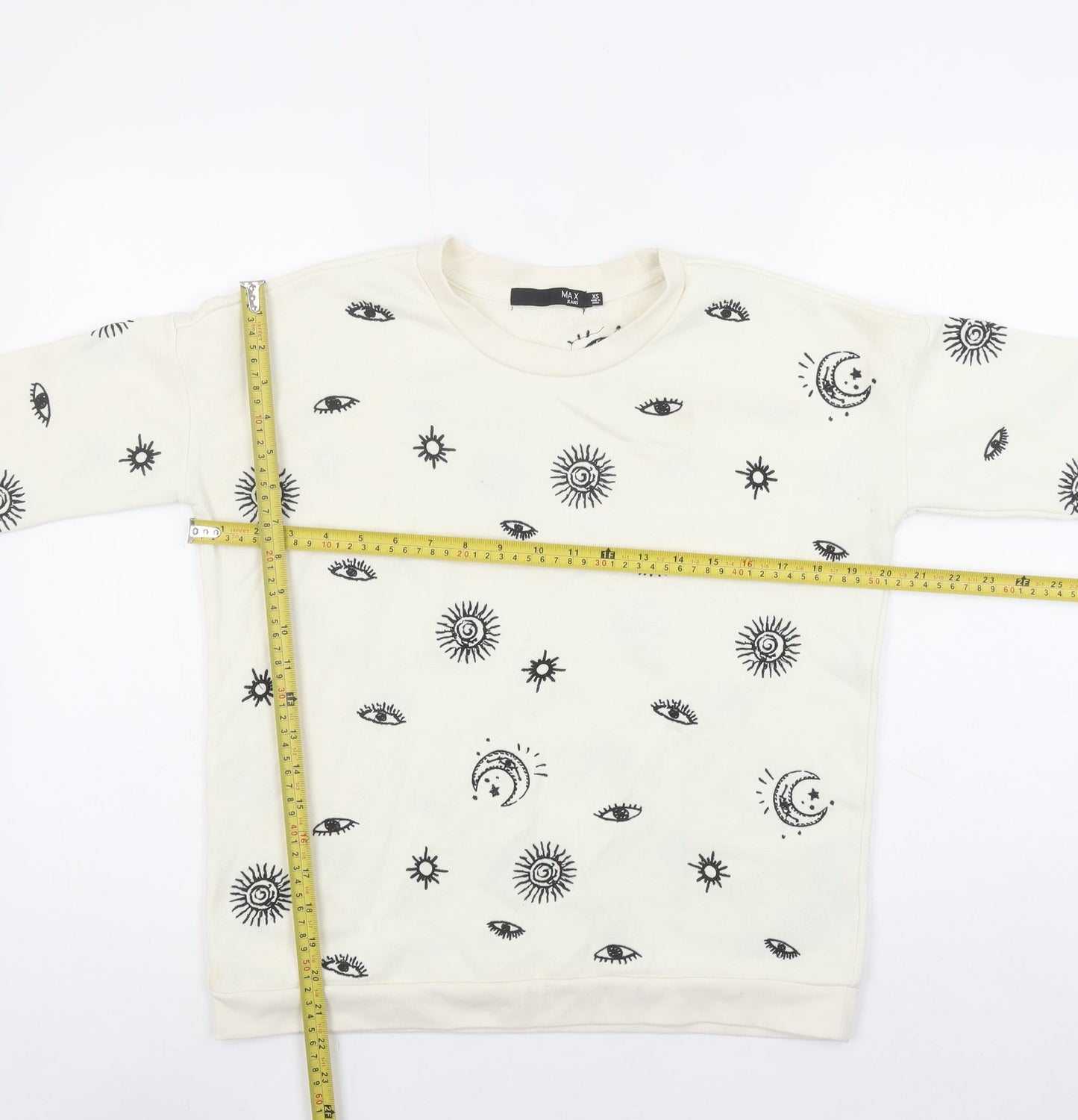 Max Jeans Womens Beige Celestial Print Pullover Sweatshirt XS
