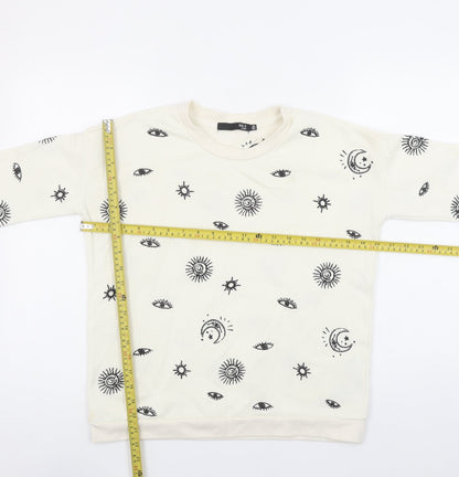 Max Jeans Womens Beige Celestial Print Pullover Sweatshirt XS