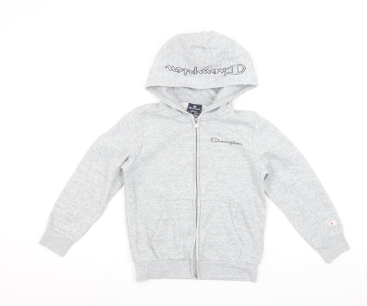 Champion Girls Grey Full Zip Hoodie Size 7-8 Years Sports Style